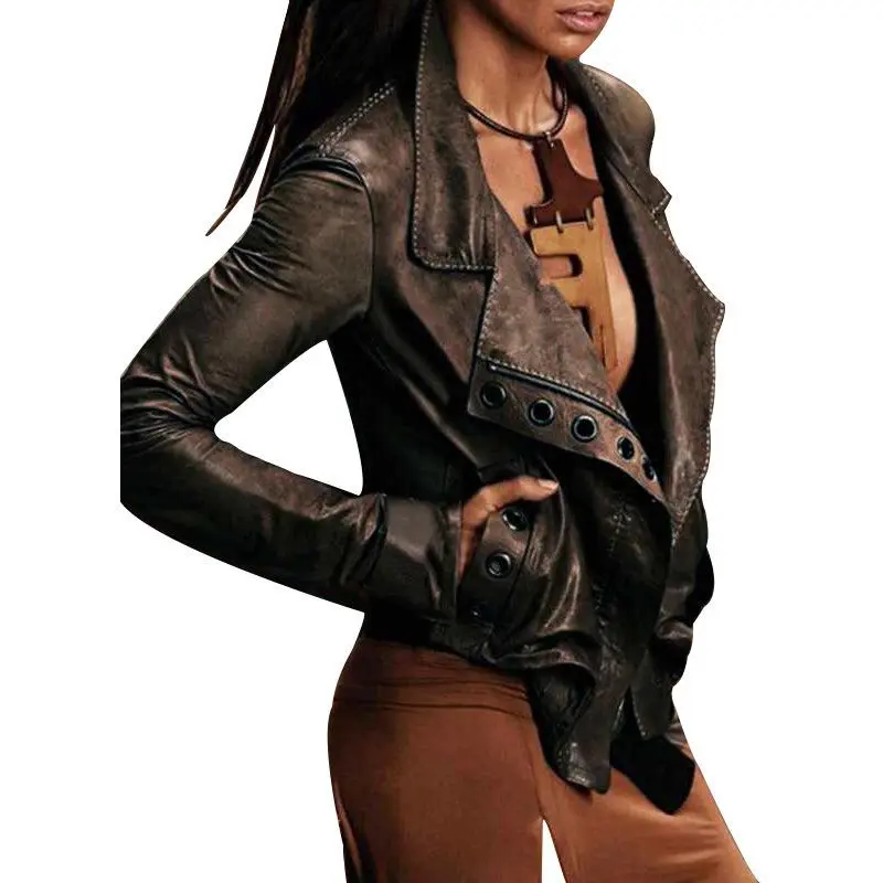 Vintage Western Leather Jacket Long Sleeve Short Stitching Jacket