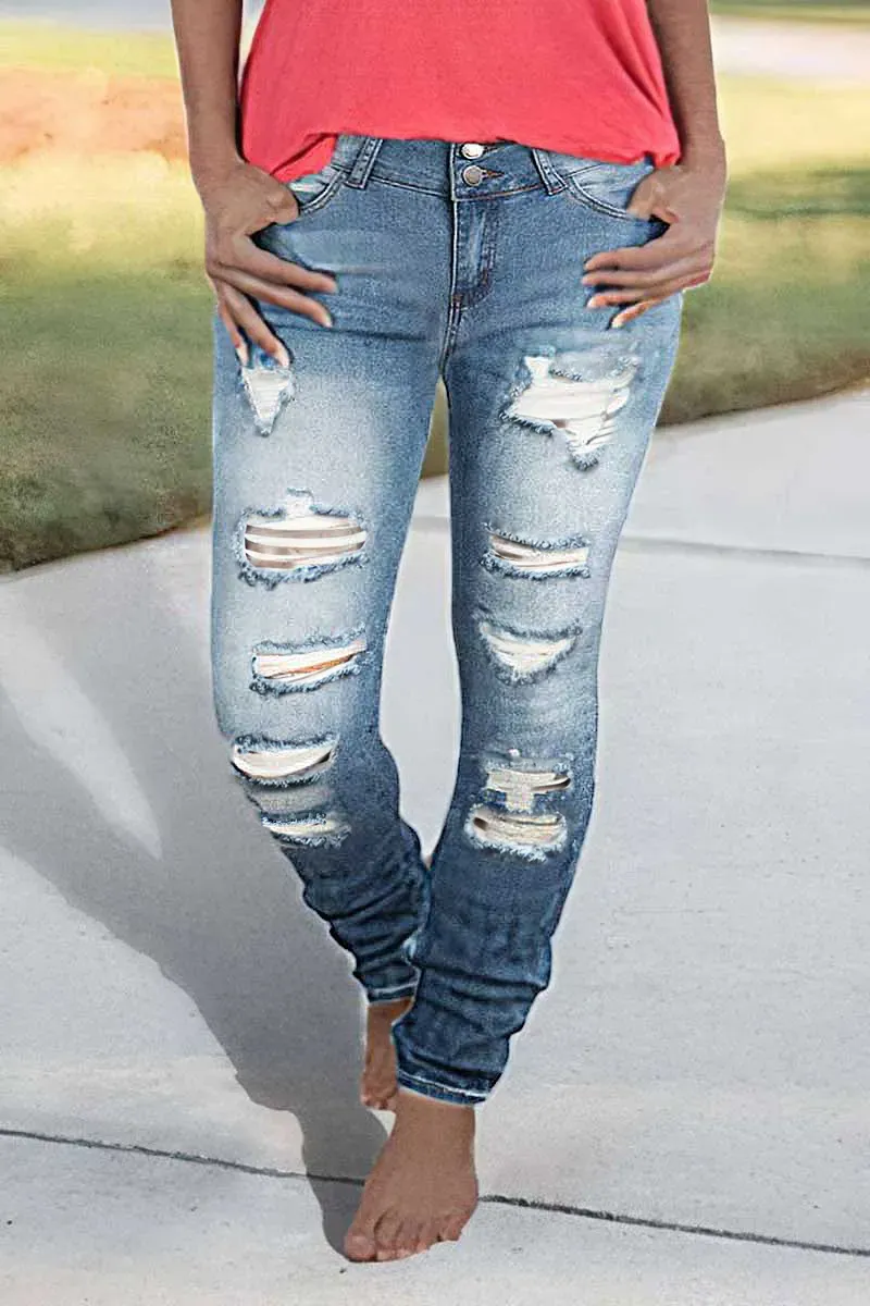 Ladder Ripped Low Rise Skinny Jeans