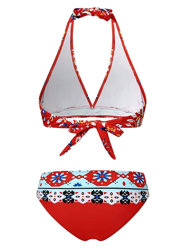 Women's Swimwear Bikini Bathing Suits 2 Piece Normal Swimsuit Halter 2 Piece Sexy Floral Print Light Green Pink Purple Padded V Wire Bathing Suits Sports Vacation Beach Wear