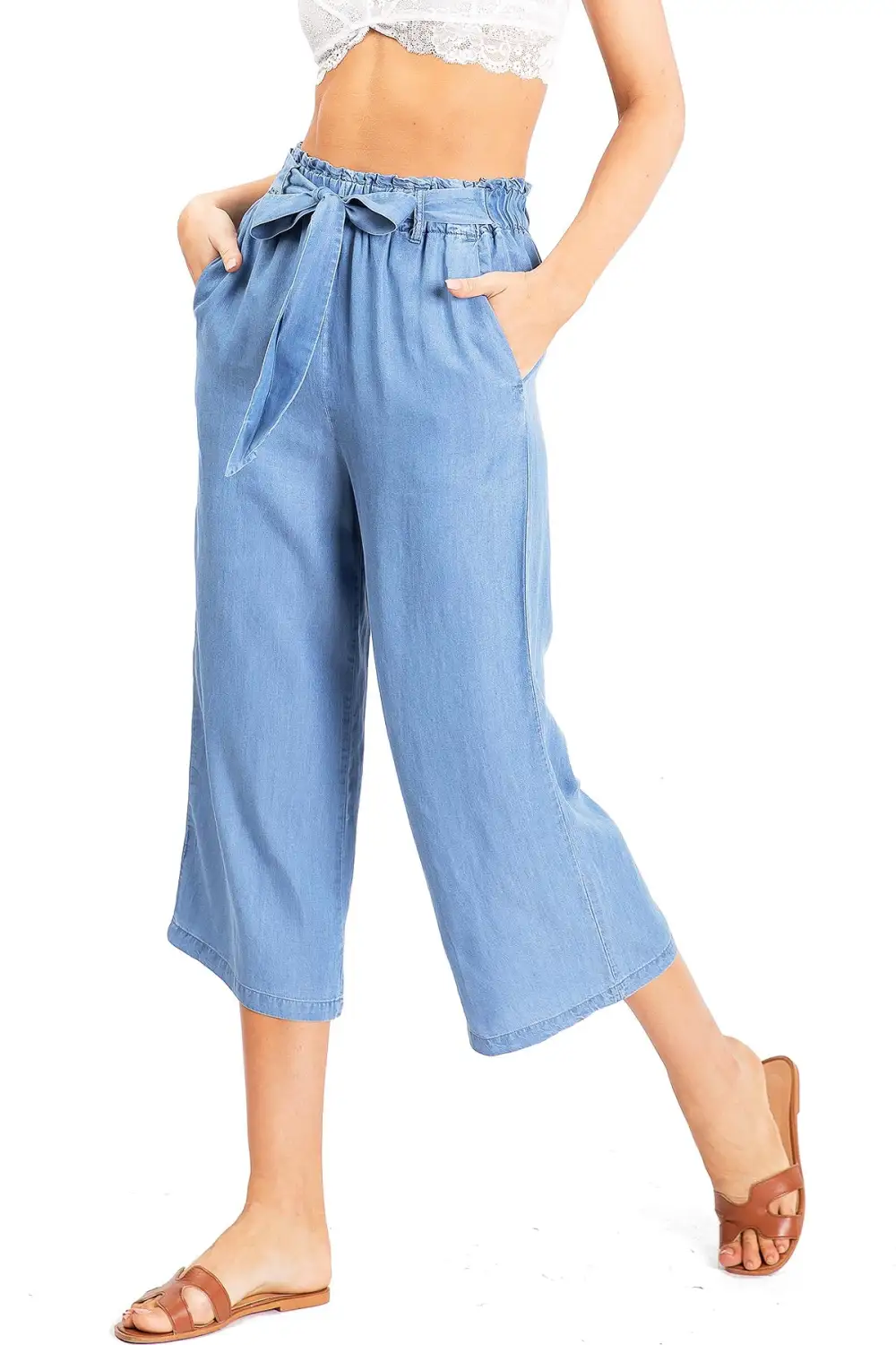 Solid Color Pocketed Culottes