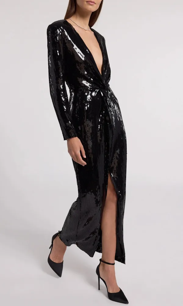 Sequin Deep V-Neck Dress