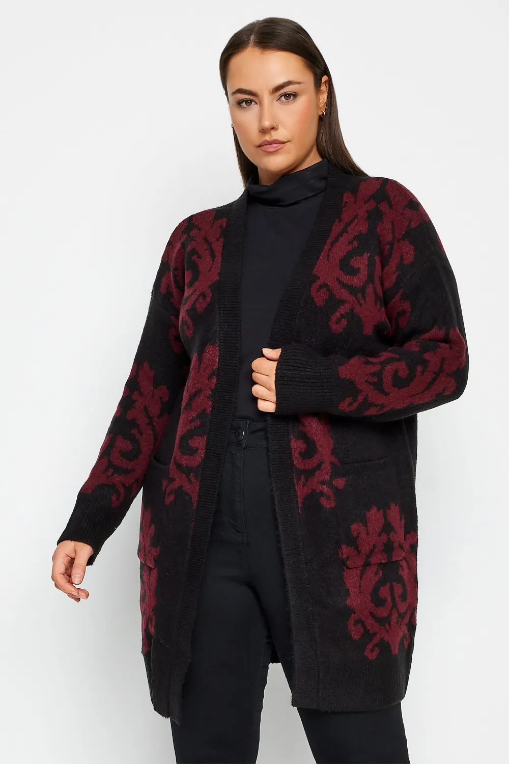 Evans Black & Red Knitted Cardigan
