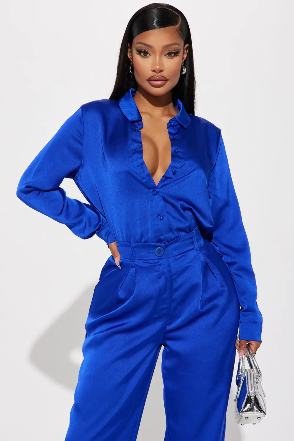 On Time Satin Shirt - Royal