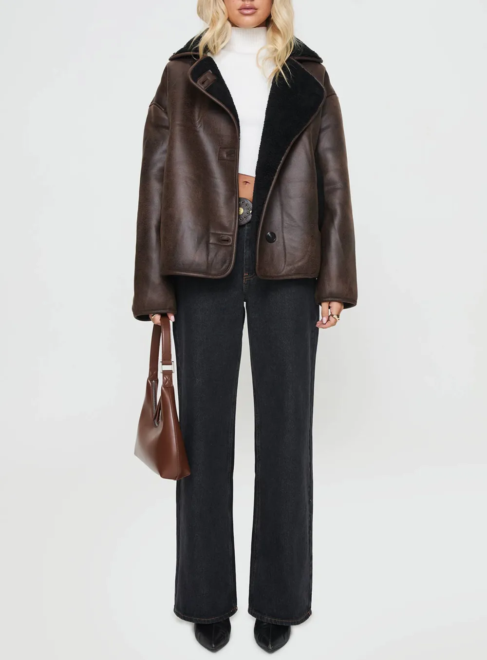 Reversible Faux Leather Shearling Jacket