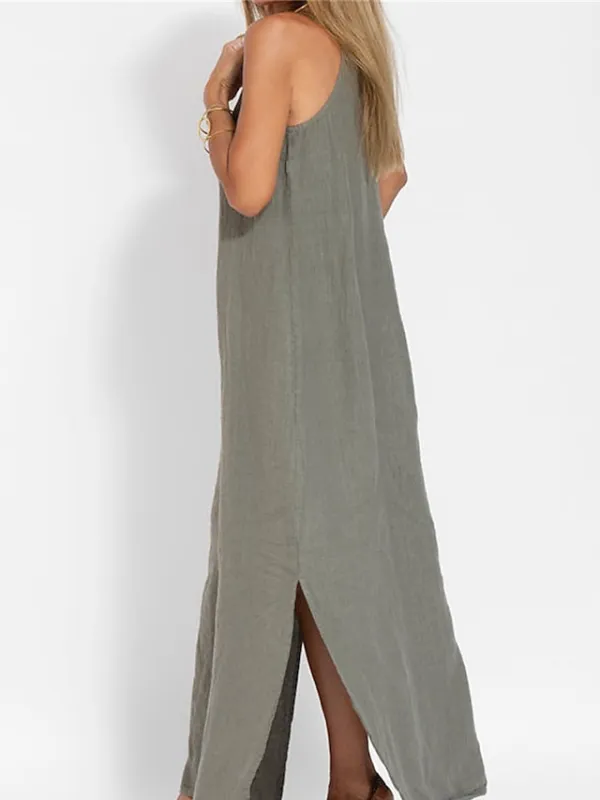 Women's Cotton and Linen Nightdress Pure Color Loungewear Nightshirt Dress Fashion Casual Comfort Home Street Date Airport Breathable Straps Sleeveless Dress Summer Spring Black White