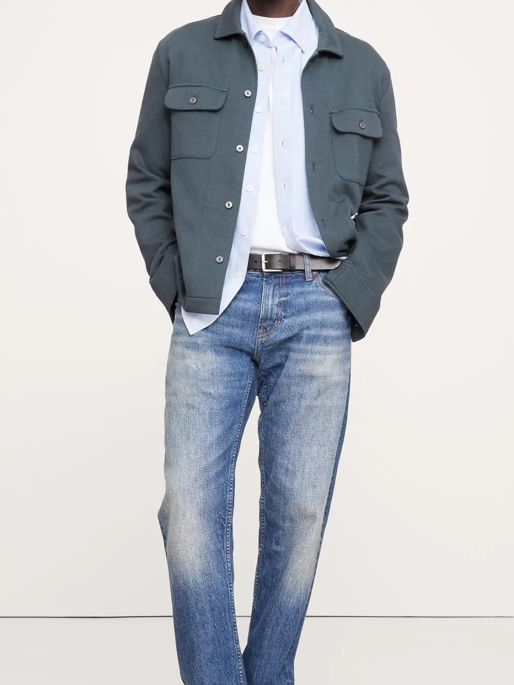 French Collegiate Blue Cotton Shirt Jacket