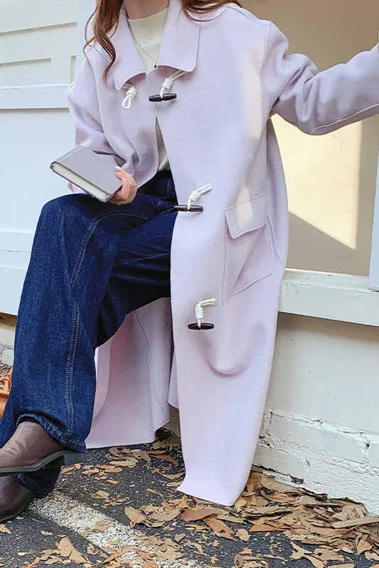Faux Woolen Horn Button Long Coat
