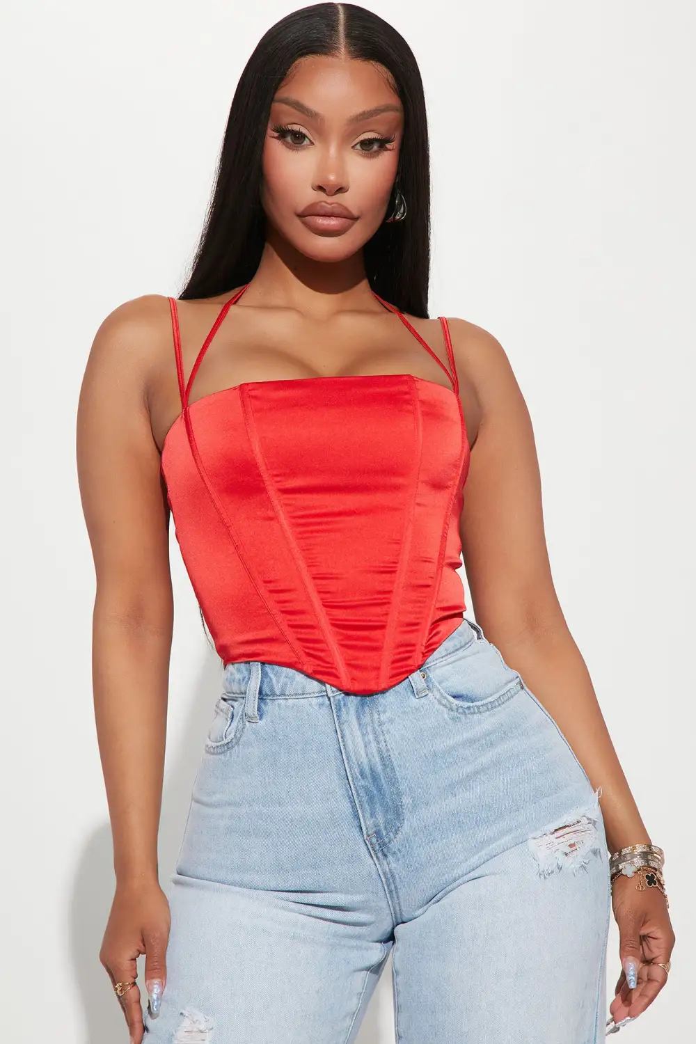 Josephine Satin Corset Top - Red