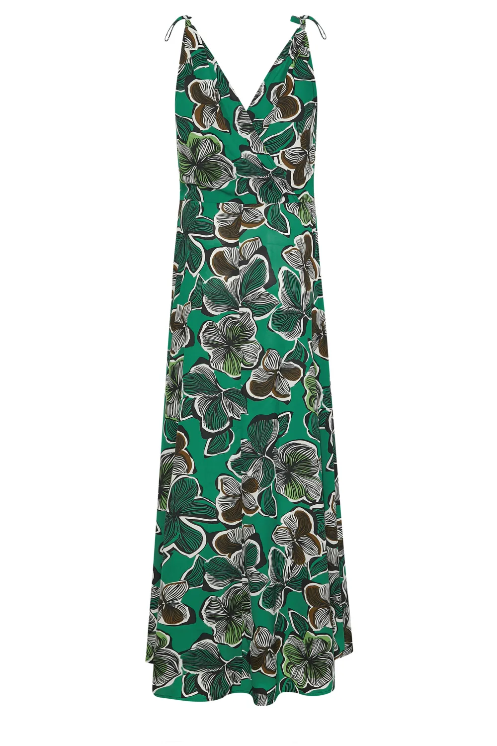 LTS Tall Green Tropical Print Shoulder Tie Maxi Dress