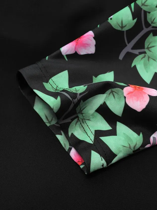 Sports Floral Printing Crew Neck Surf Suit