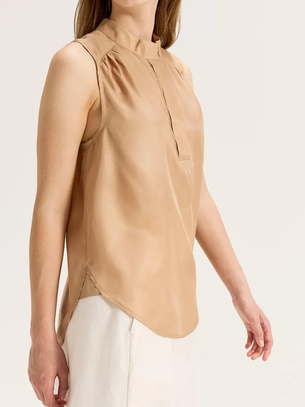 Ruffle Detail High Neck Tank Tops