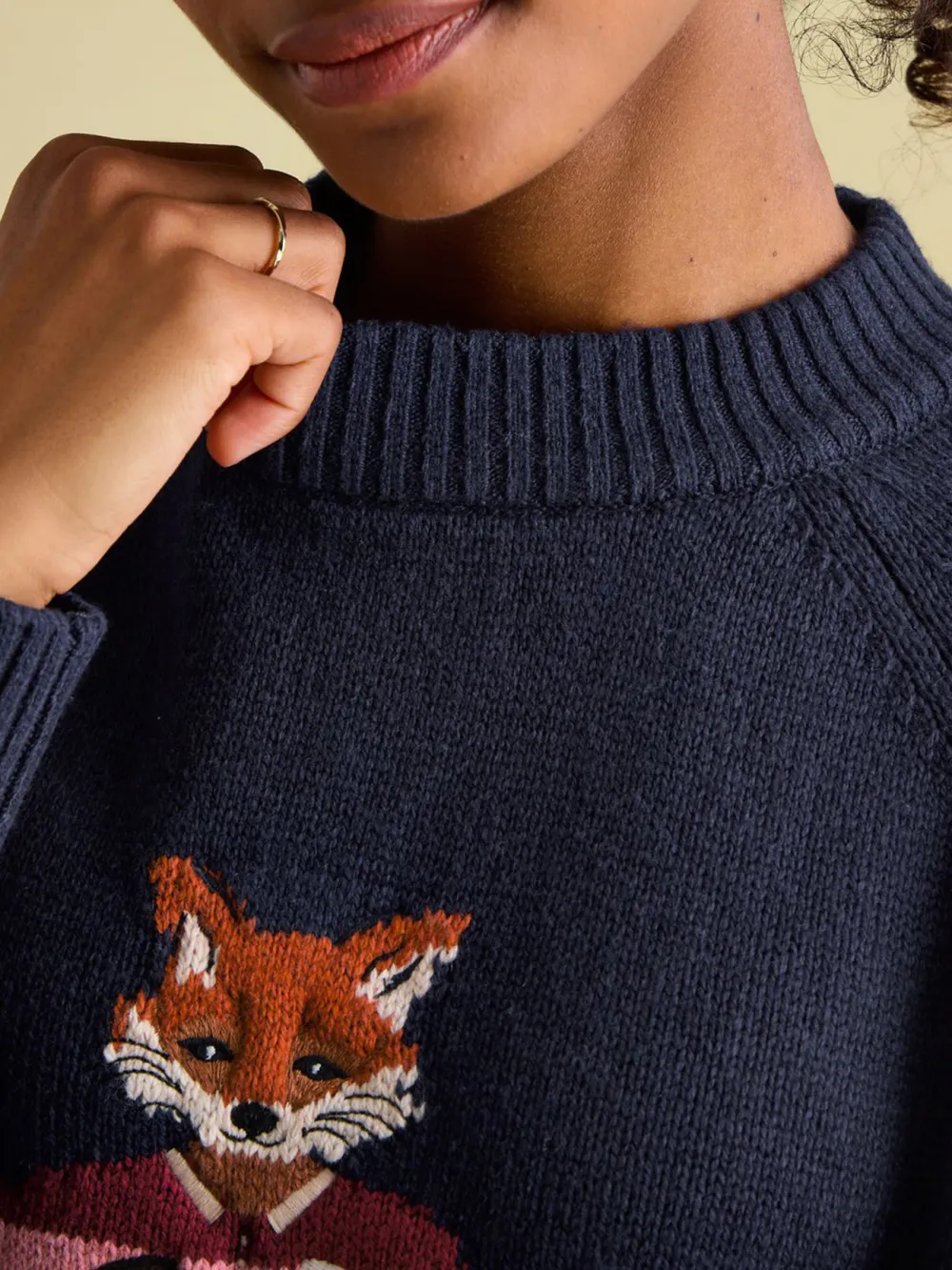 Dark Green Intarsia Fox Knit Jumper