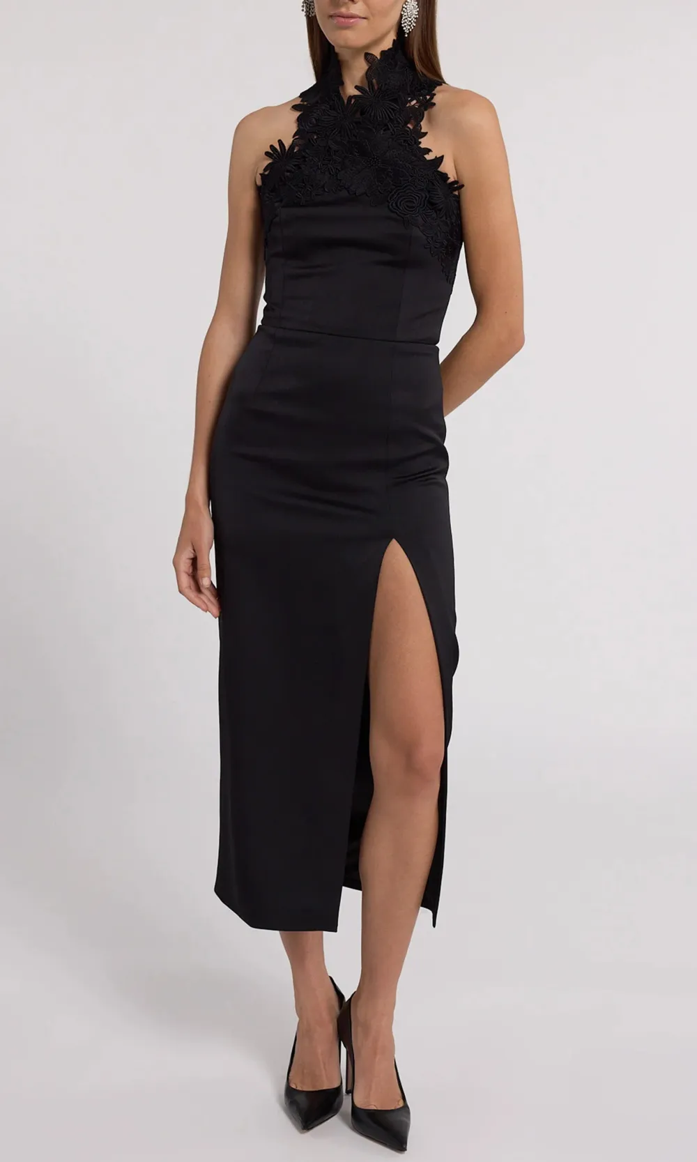 Raven Lace Combo Halter Dress