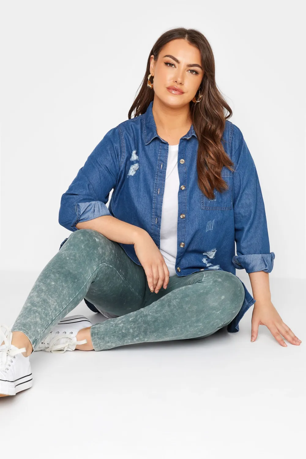 YOURS Curve Grey Acid Wash Stretch Cotton Leggings