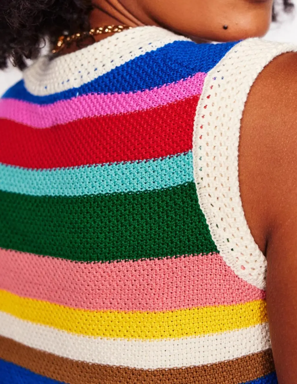 Colorful Stripes Crochet Trim Tank