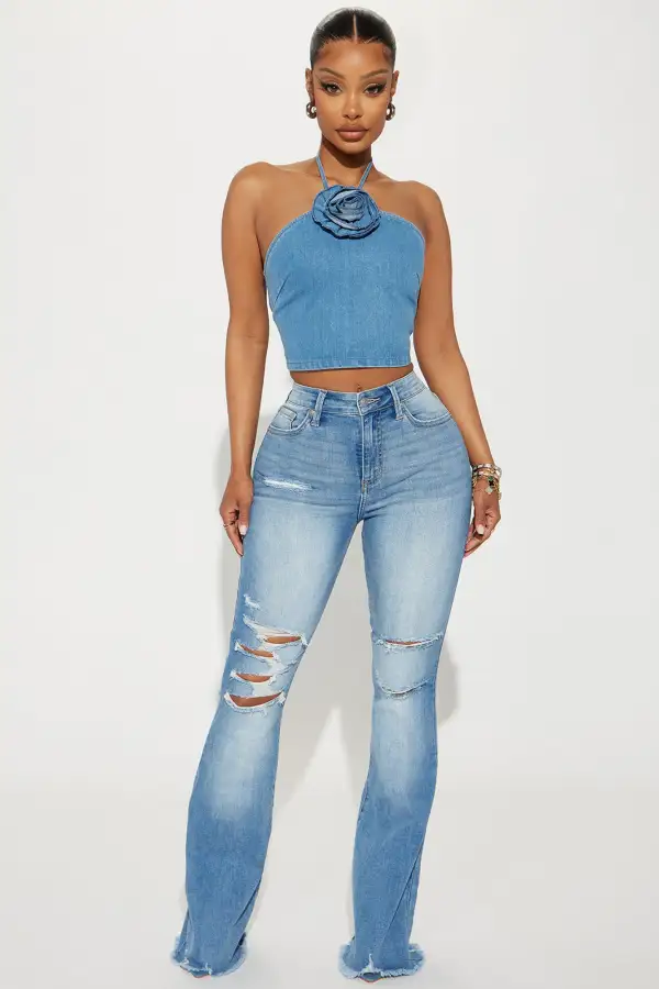 Daisy Denim Halter Top - Medium Wash