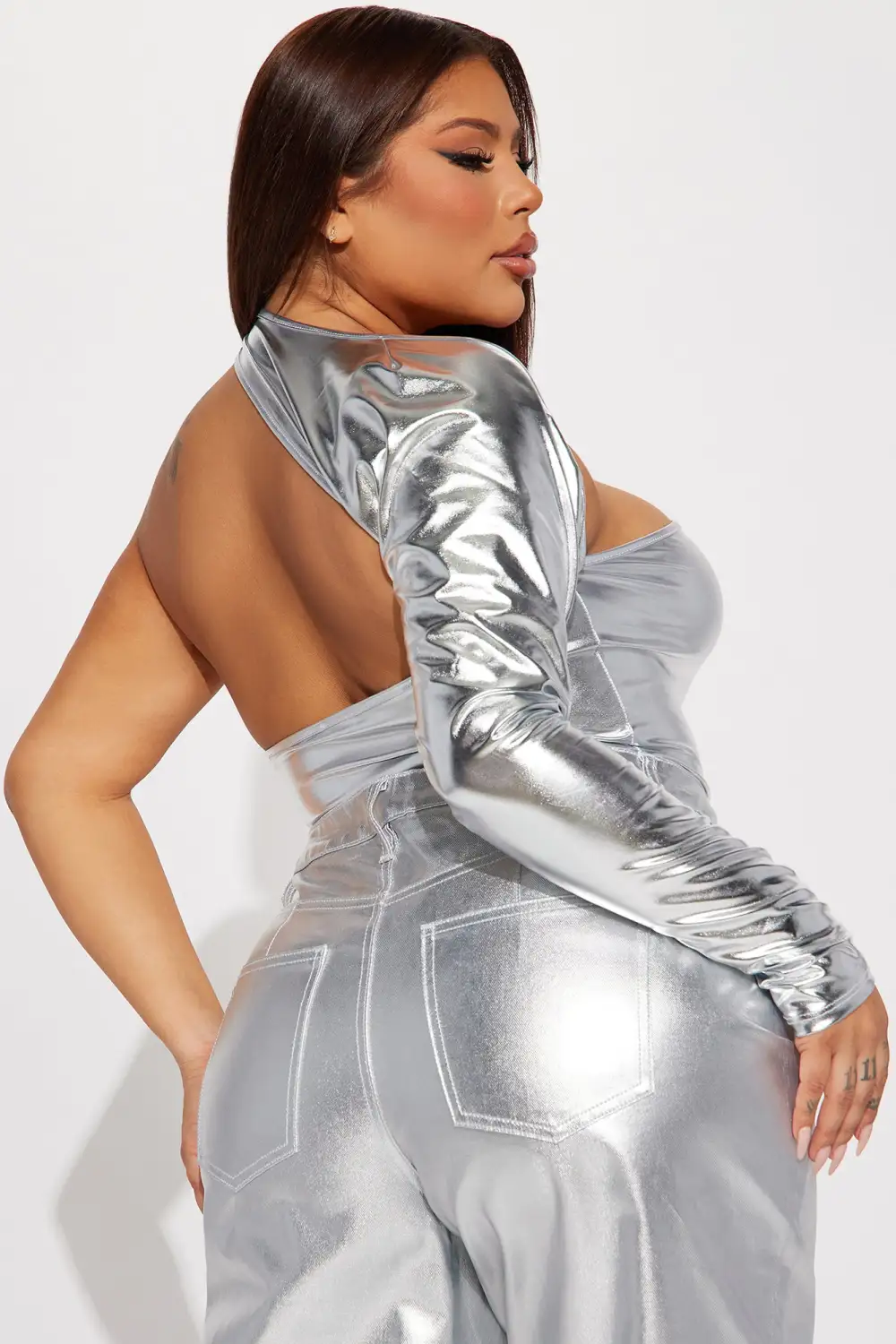 Your Addiction Metallic Bodysuit - Silver