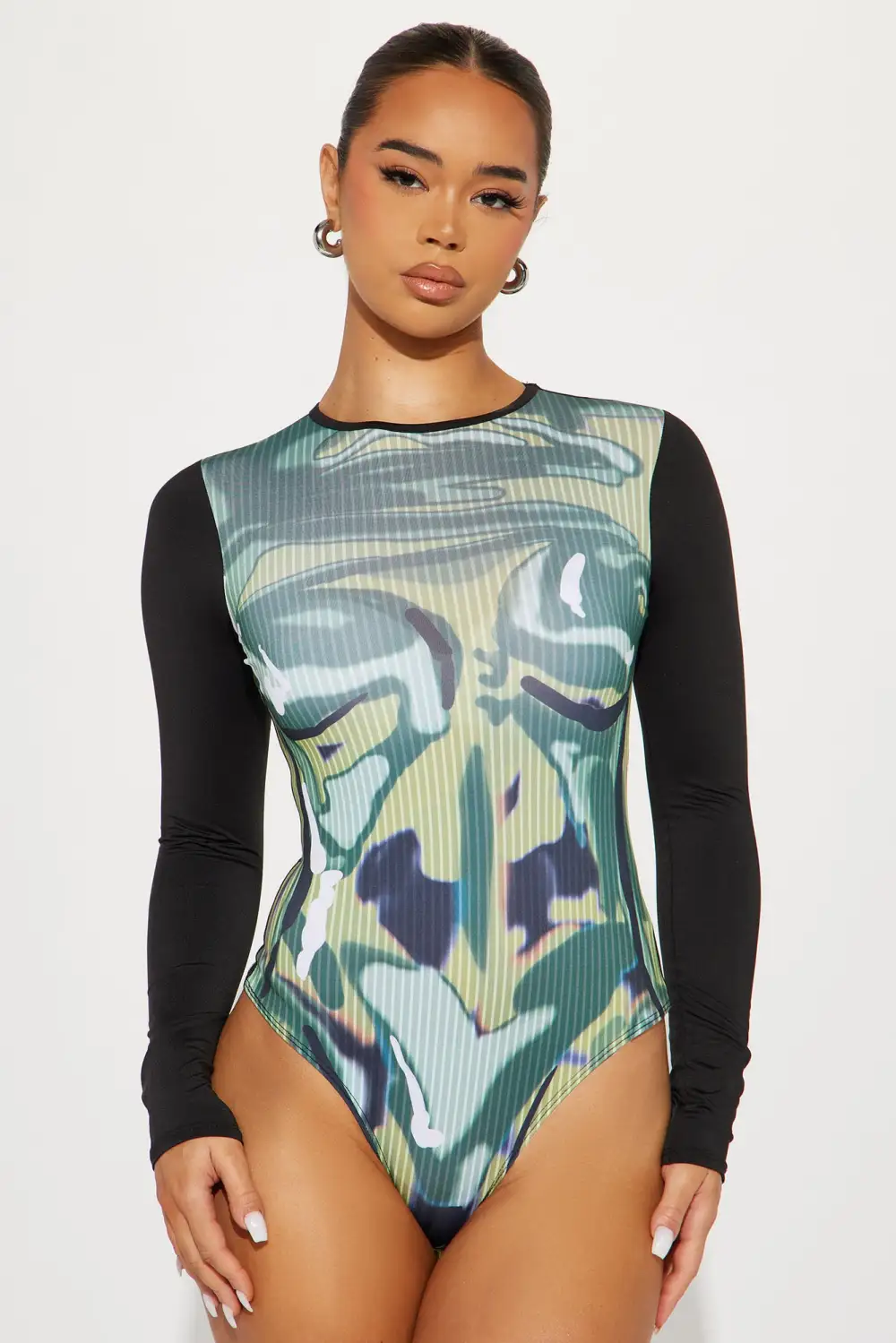 Undercover Long Sleeve Bodysuit - Green/combo