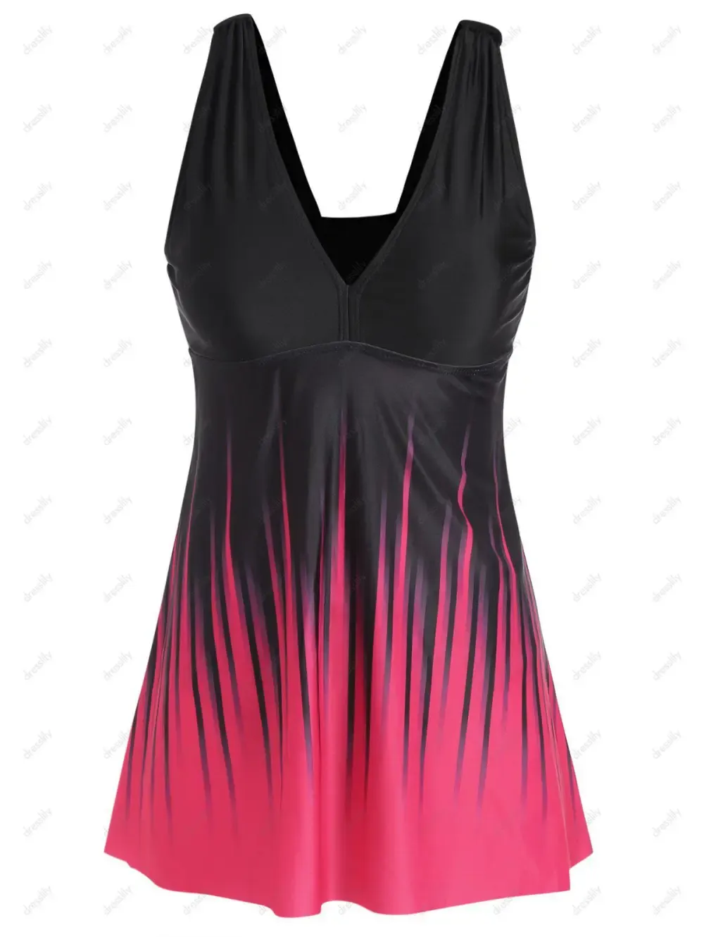 Modest Swimsuit Ombre Plunging Neck Strap Padded Beach Tankini Swimwear