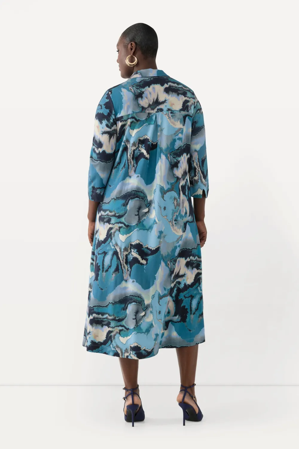 Kleid, Punto di Roma, A-Linie, Hemdkragen, 3/4-Arm