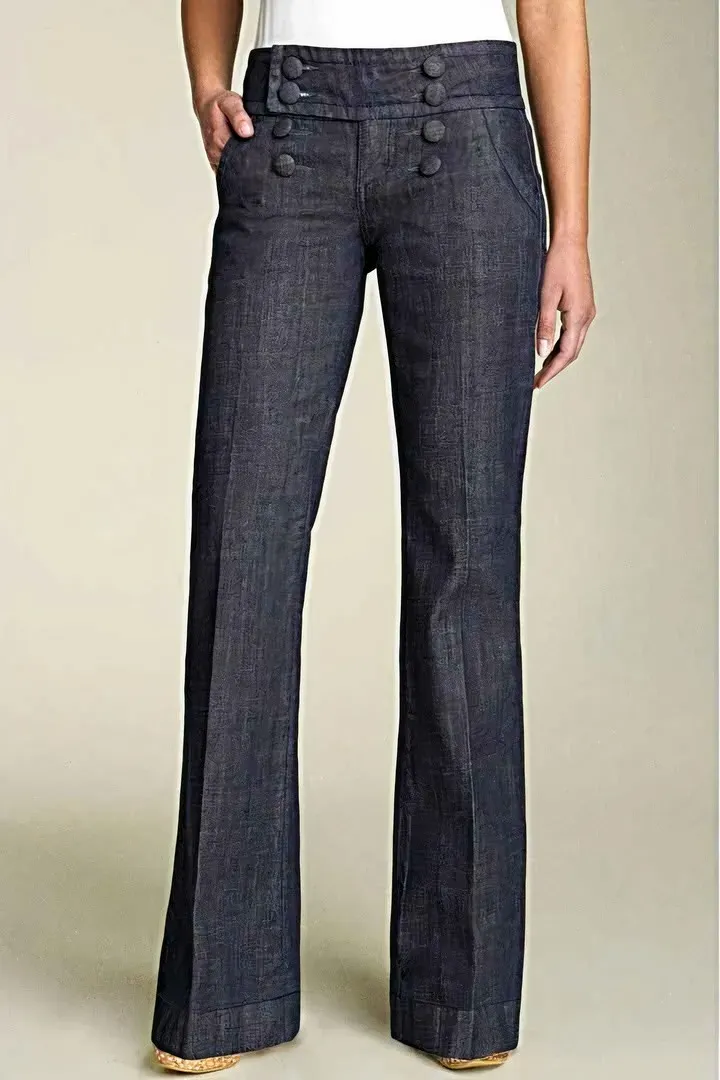 Double Breasted Pocket Detail Flare Mid Rise Jeans