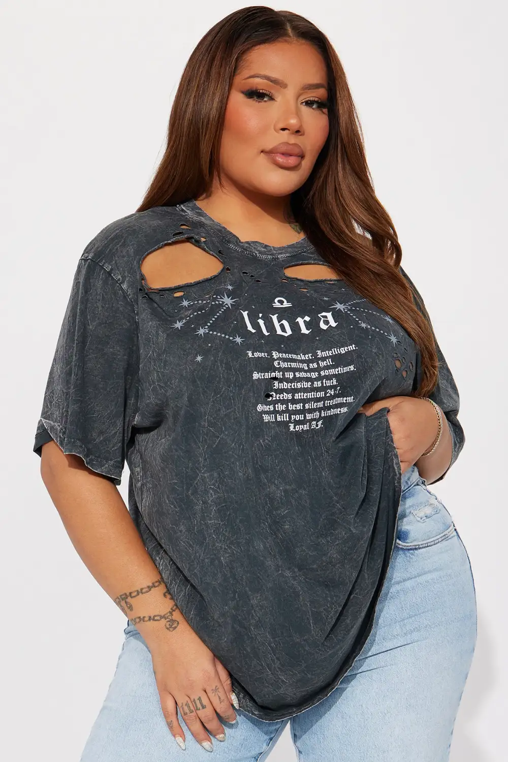 Libra Distressed Tee - Charcoal
