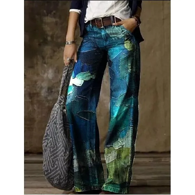 Women's Jeans Bootcut Wide Leg Full Length Faux Denim Side Pockets Wide Leg High Elasticity Mid Waist Fashion Casual Weekend 1 2 S M