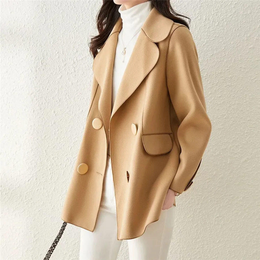 Double Breasted Solid Color Casual Coat