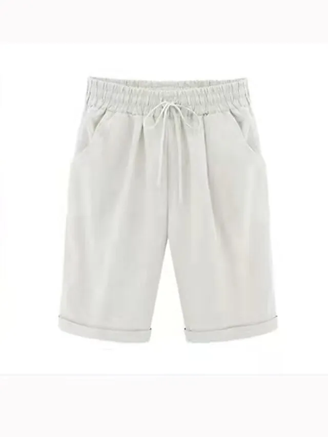 Women's Lounge Shorts Pure Color Elastic Waist with Drawstring Simple Casual Comfort Home Daily Vacation Polyester Breathable Pocket Five-point Pants