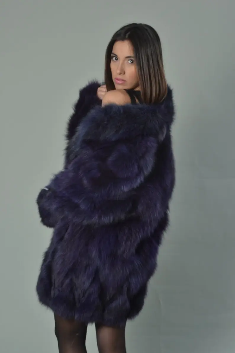 Purple  Fox Fur Coat