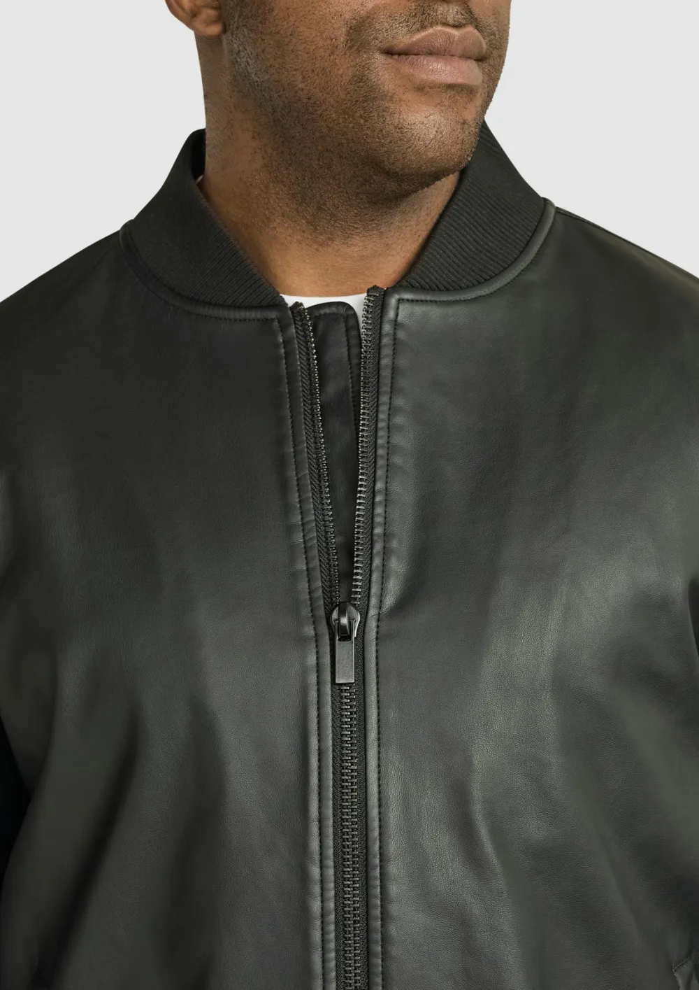 BLACK FAUX LEATHER BOMBER