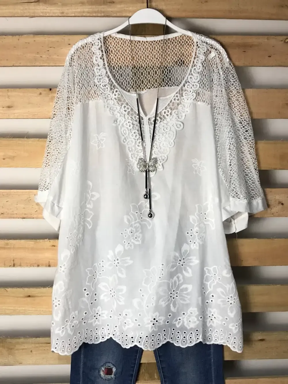 Woman Fashion Openwork Lace Shirt Tops Blouse