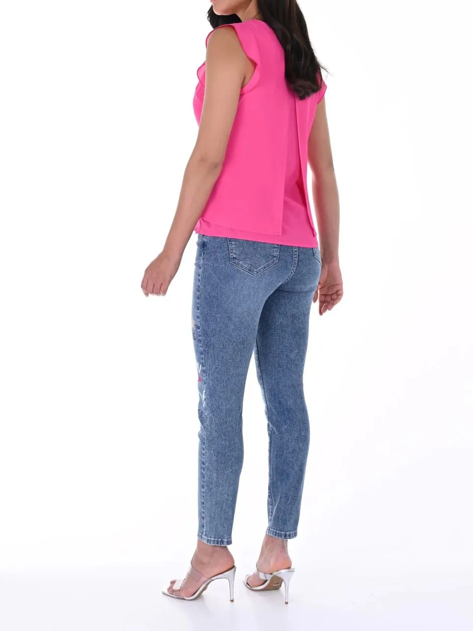 Embroidered Love Motif Blue Denim Jeans