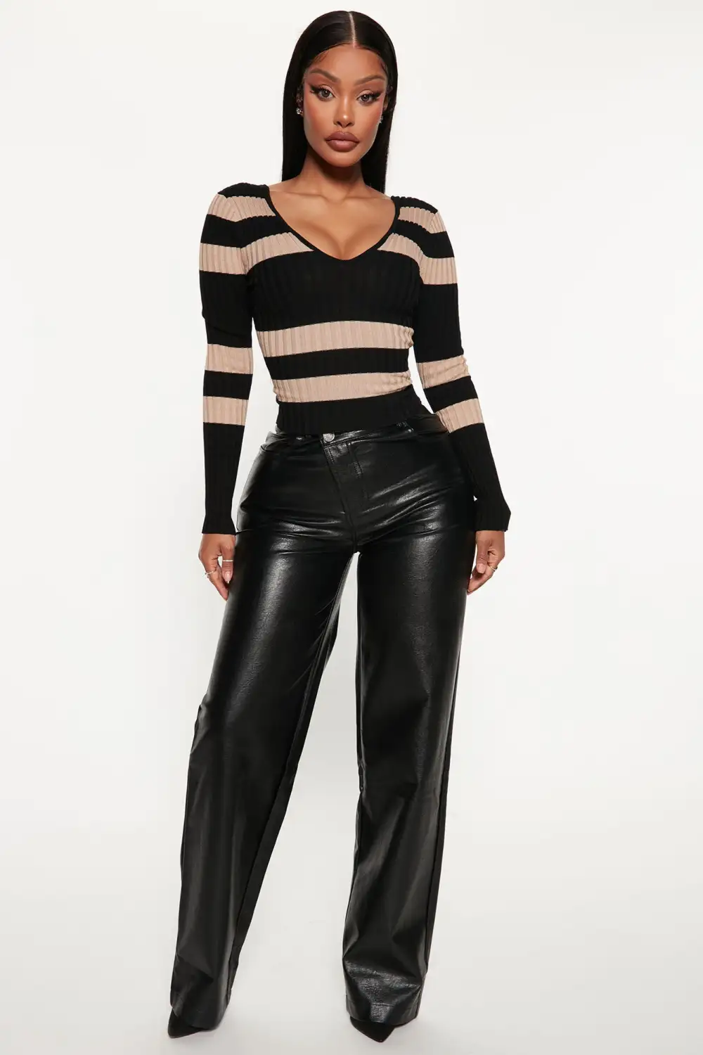 Kallan Knit Striped Sweater Top - Black/combo