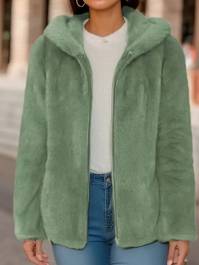 Women's Sherpa Jacket Fleece Jacket Teddy Coat with Hood Winter Thermal Warm Heated Coat Fall Drawstring Zip up Hoodie Jacket Hoodie Plush Casual Street Outerwear Long Sleeve Black Green