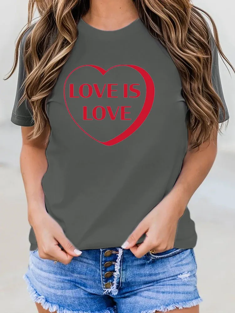Pure Cotton Round-Neck Short-Sleeved Shirt Love Is Love T-Shirt