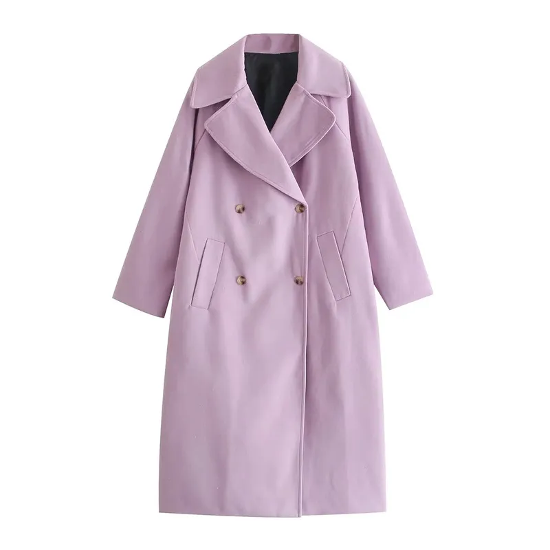 Front Buttons Lapel Coat in Purple