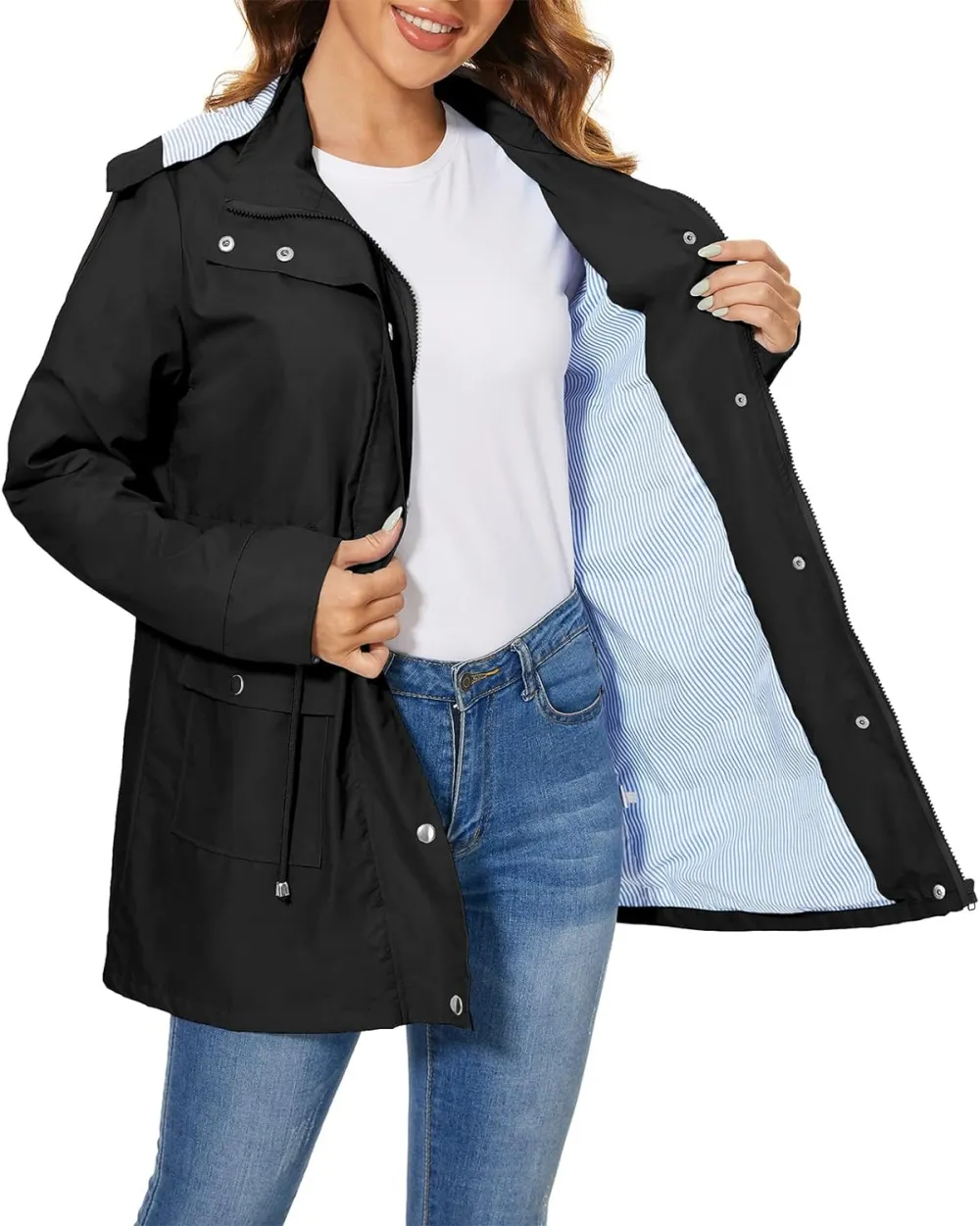 American Trends Rain Jackets for Women Waterproof with Hood Long Rain Coat Windbreaker Jacket