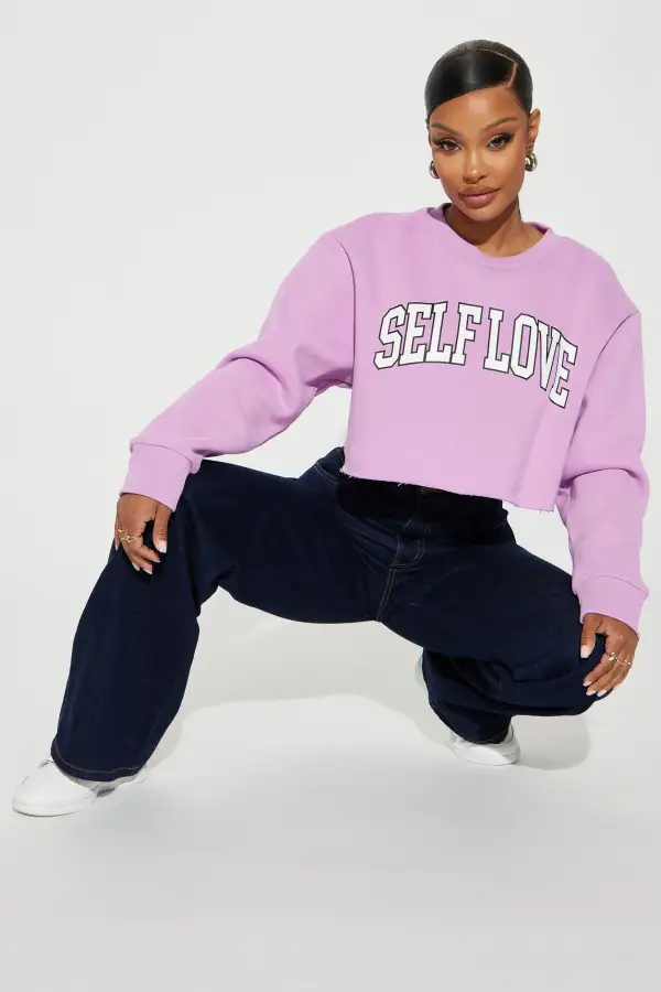 Self Love Crop Sweatshirt - Lavender