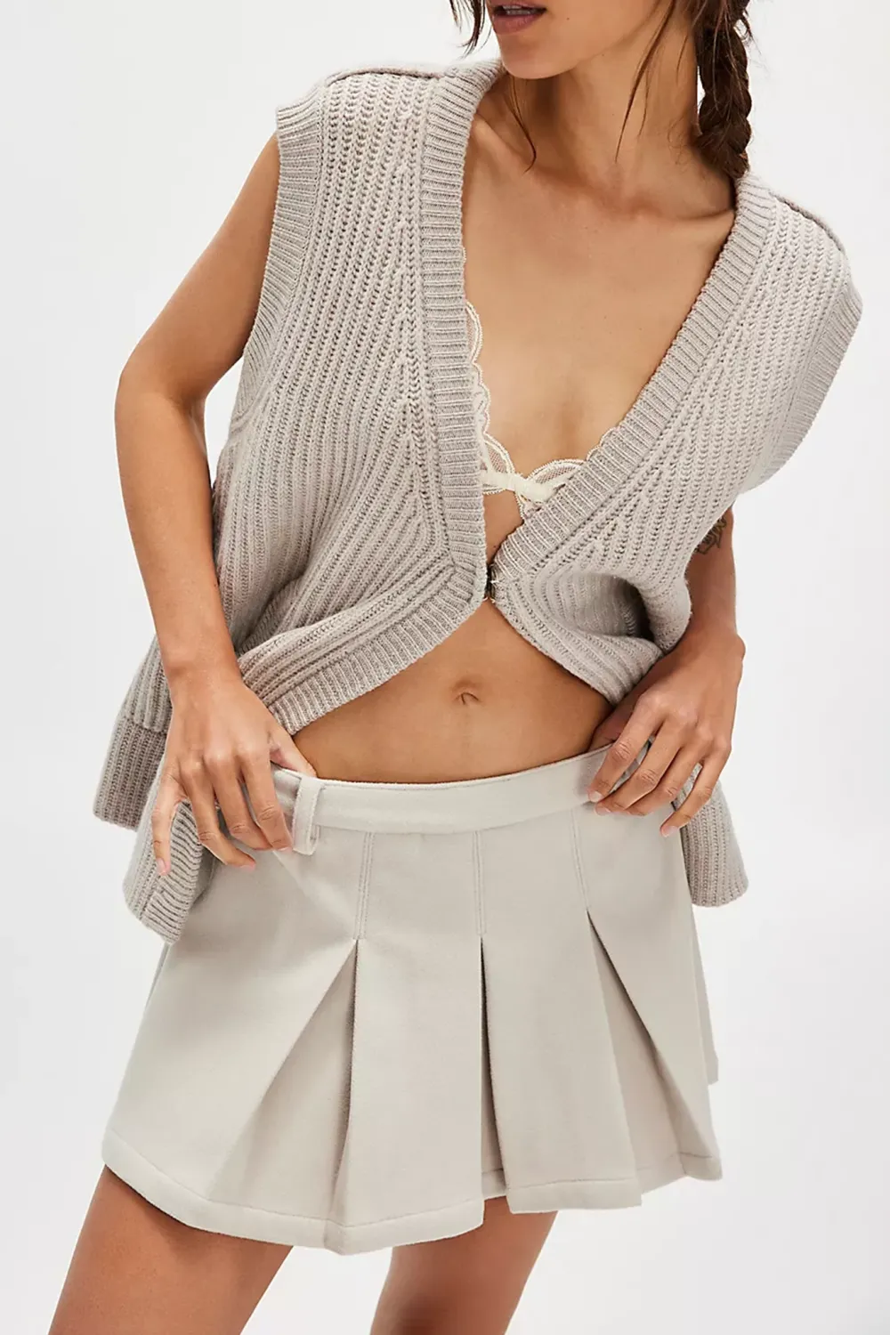 Pleated High Waisted Mini Skirt