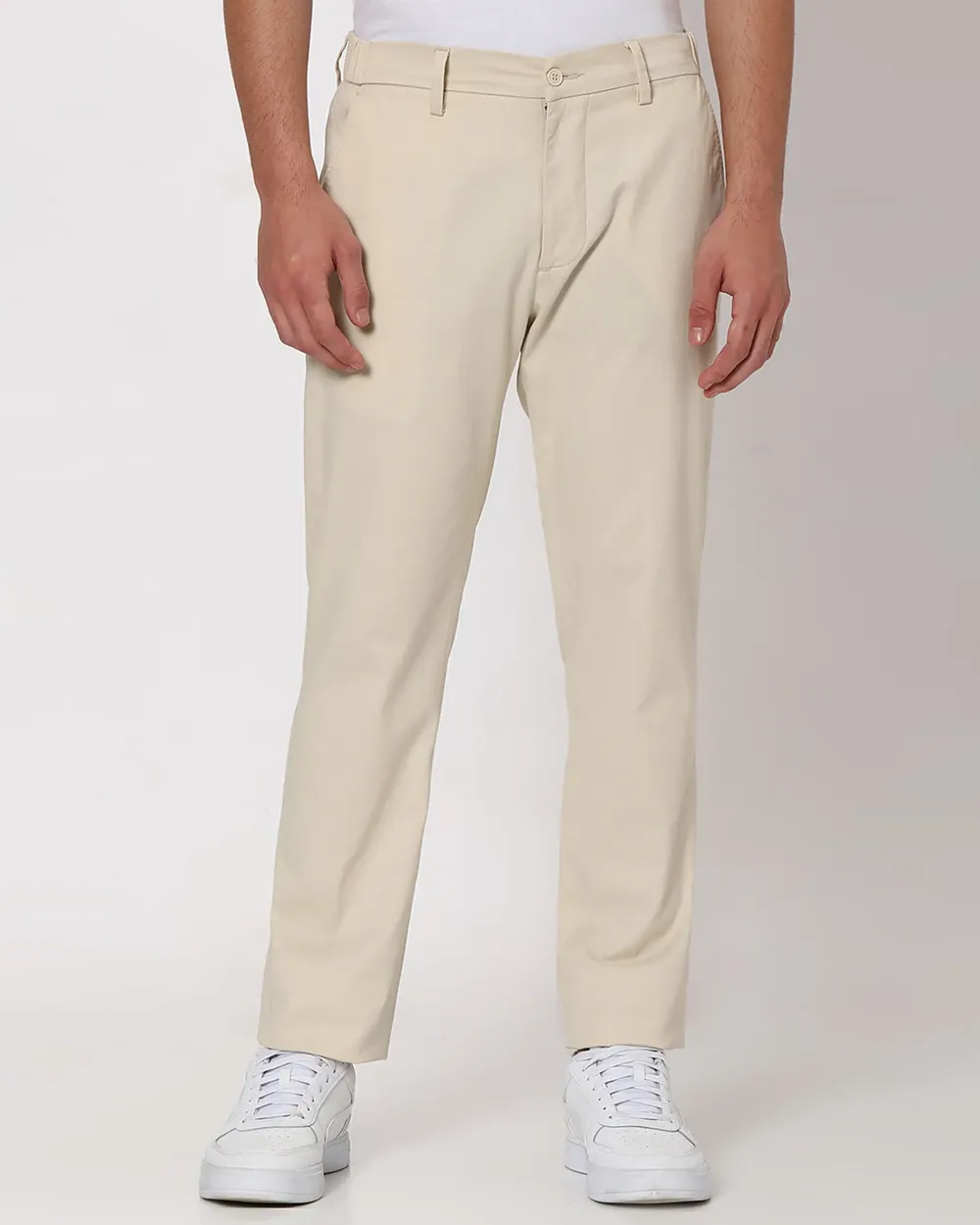 Classic Versatile Slim-Fit Straight-Leg Off White Trousers