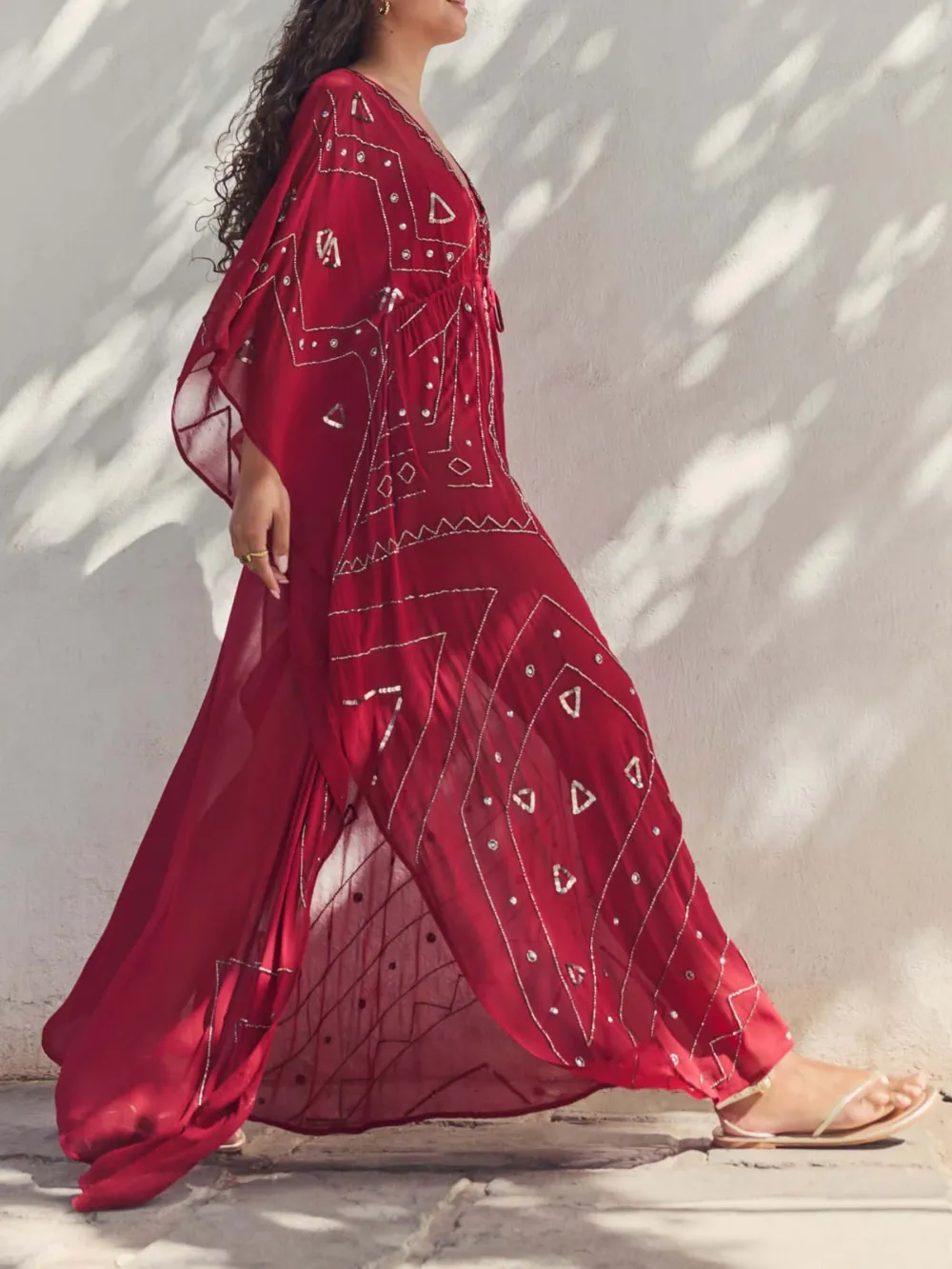 Red Decorative Long Cardigan