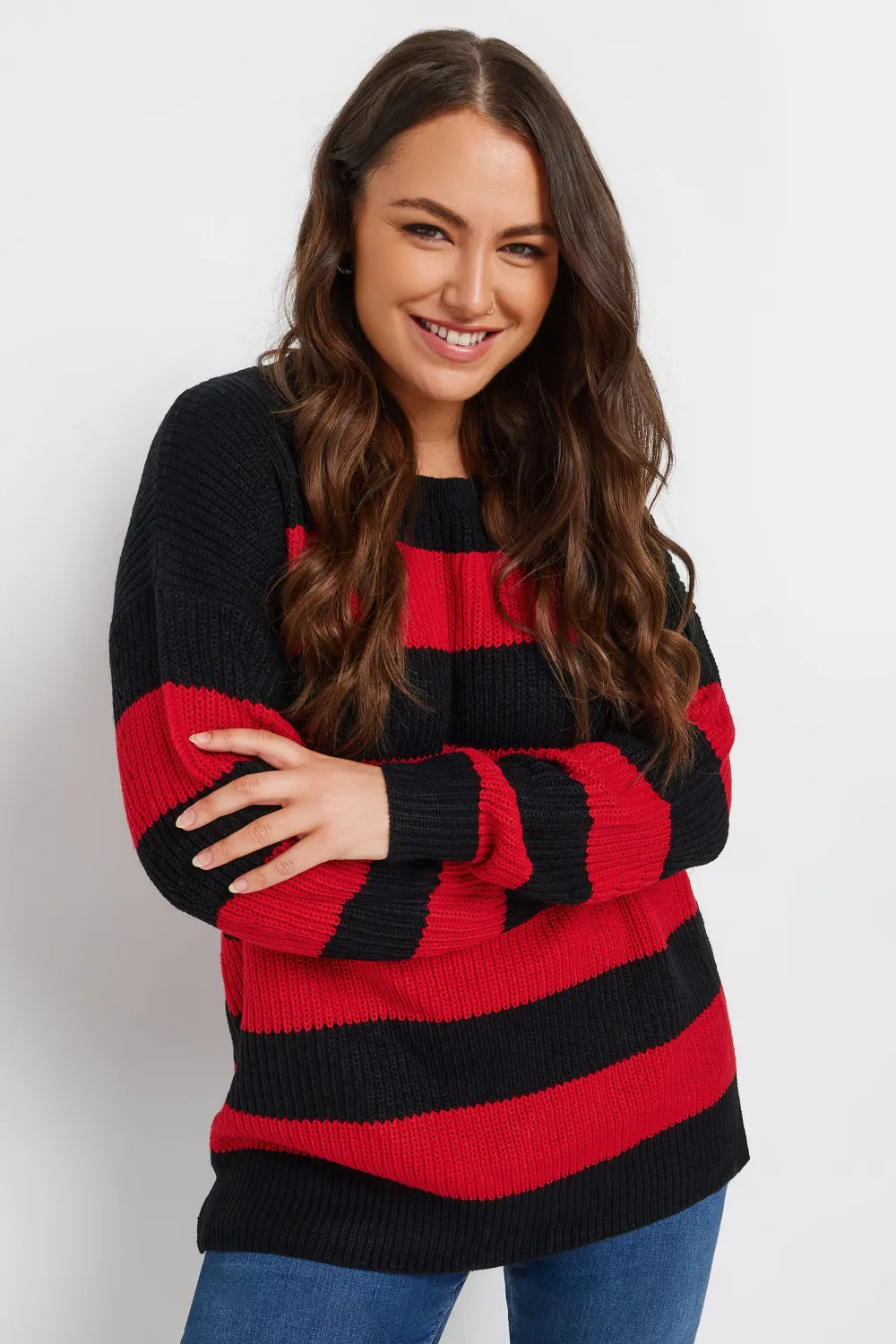 YOURS Curve Black & Red Stripe Knitted Jumper