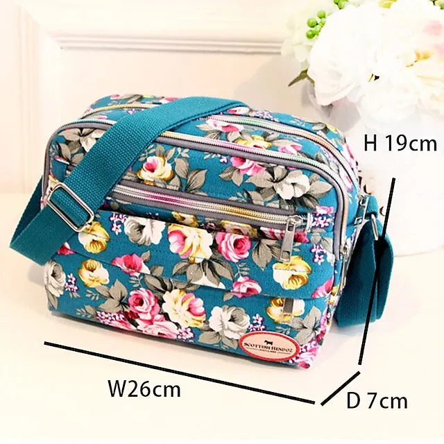 Women's Crossbody Bag Shoulder Bag Hobo Bag Canvas Shopping Daily Zipper Flower Large Capacity Foldable Lightweight Flower Black Red Blue
