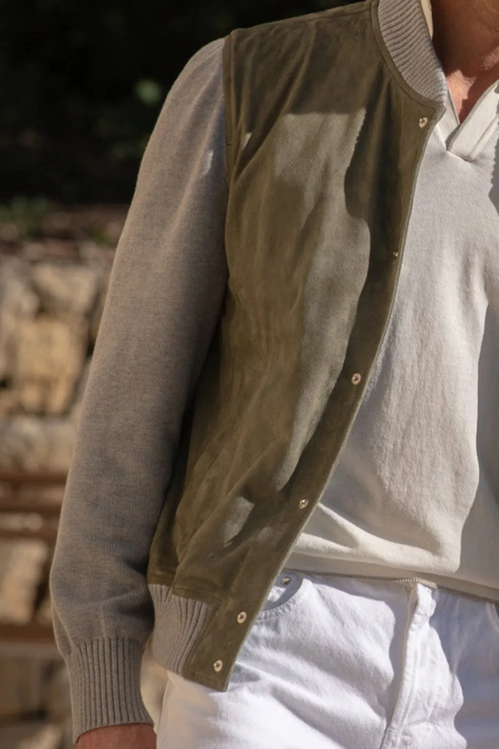 Sage Suede Knit Bomber