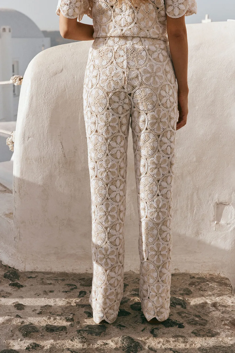 Floral Embroidery Wide Leg Trousers