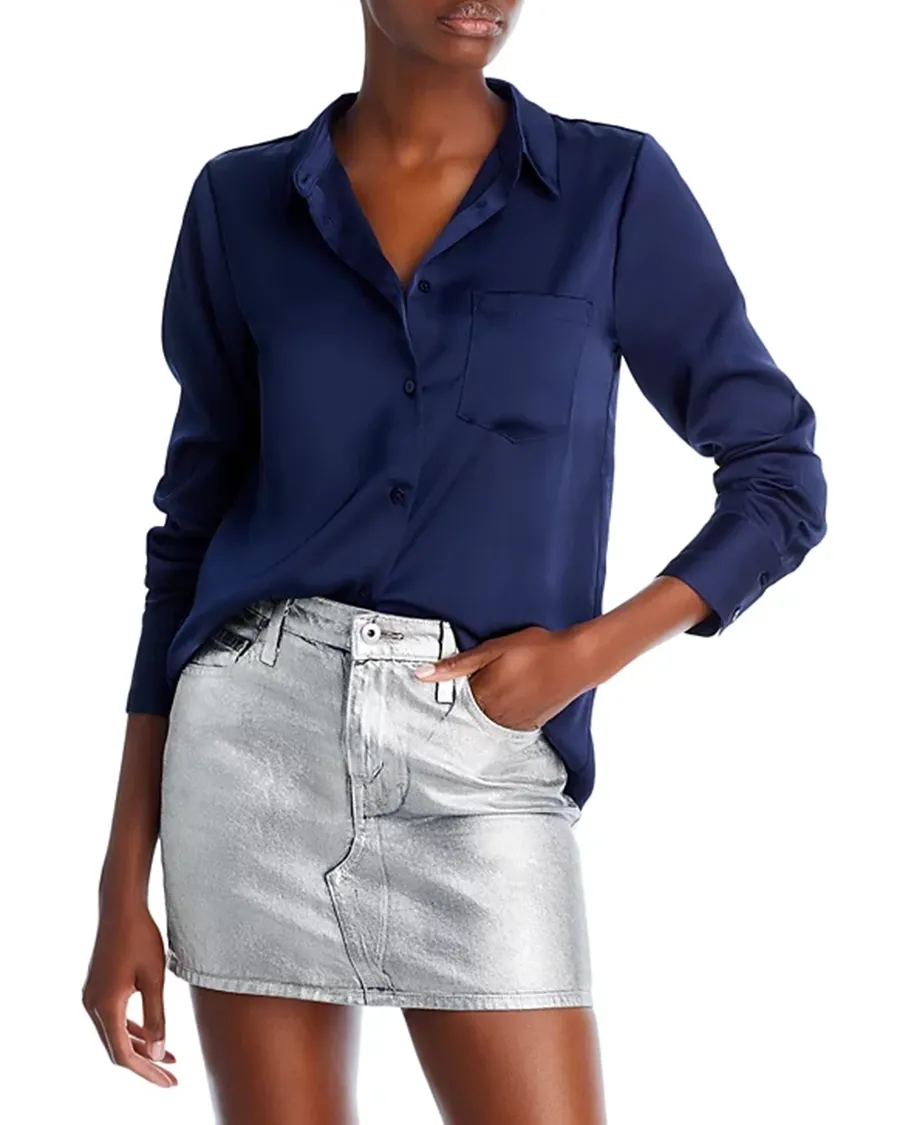 Lapel Satin Button Front Blouse