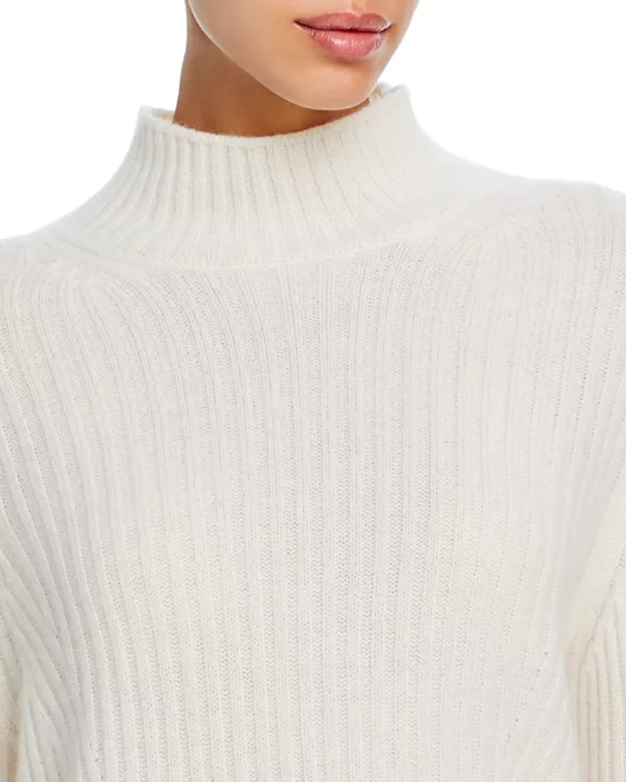 Cashmere Rib Knit Bell Sleeve Turtleneck Sweater