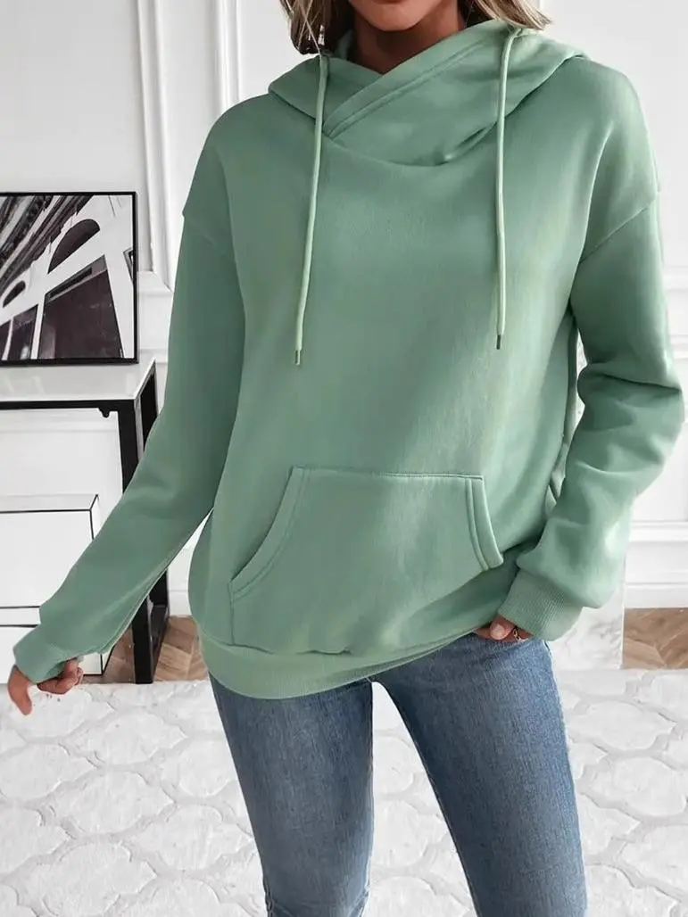 Drawstring Simple All-Match Neo Mint  Hoodie