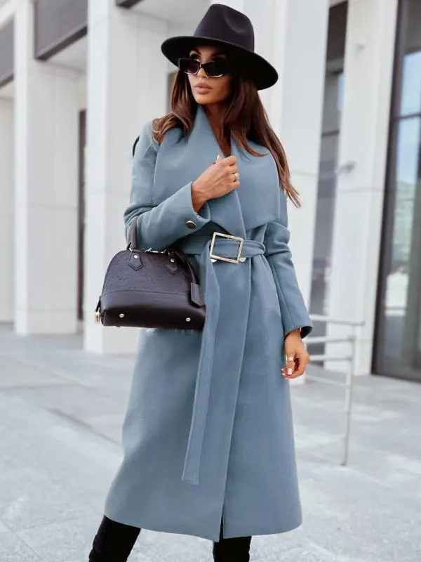 Belted long sleeve big collar Coat